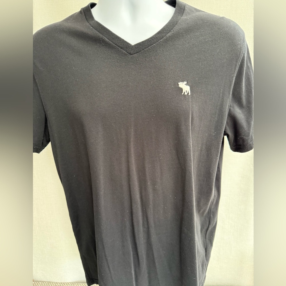 Abercrombie & Fitch Black V-Neck Tee with White Moose Logo